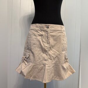 #14)  98% Cotton 2% Spandex Beige Mini Skirt With Pull Up Sides